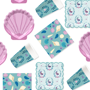 DAMAI - Juego de Vajilla Desechable con Temática de Sirena para Fiestas Infantiles, Incluye Platos de Papel, Servilletas y Mantel - Product Image 4