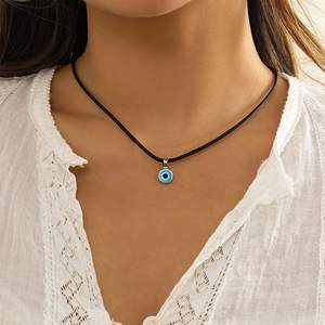 Nueva protección de la suerte ajustable cuerda de cuero negro joyería Simple zafiro azul lago Azul mal ojo de diablo collar regalo para mujeres - Product Image 4