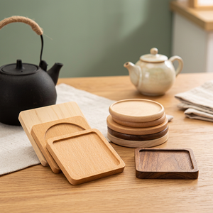 Posavasos de madera natural al por mayor con logotipo grabado a láser, posavasos de madera de nogal y bambú, personalizados con logotipo, cuadrados, en blanco, para regalo. - Product Image 3