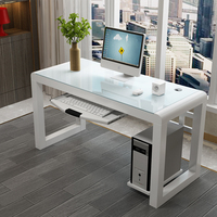 Escritorio de ordenador de vidrio templado extensible barato y moderno, escritorio de estudio y trabajo para oficina en casa con bandeja para teclado
