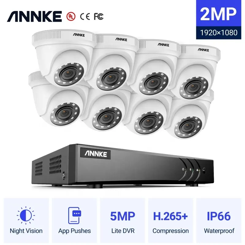 ANNKE-sistema de cámaras de seguridad para exteriores, 8 canales, 5MP, H.265 + DVR, 1080p, impermeable, P2P