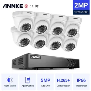 Annke câmera de segurança h.265 + dvr, 8ch, 5mp, 8 peças, 1080p, para área externa, à prova d' água, cctv, p2p