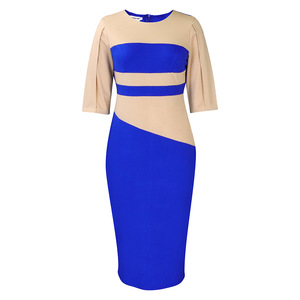 Spring New Fashion Elegant Five-Sleeve Color Block Dress African Plus Size Women's <strong>Clothing</strong> for Office - Product Image 1