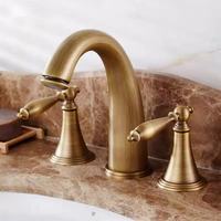 Robinet de lavabo de salle de bain à 3 trous, à poser sur le comptoir, en laiton brossé doré, mitigeur à 2 poignées