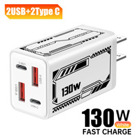 Chargeur rapide intelligent 130W, prise US EU, double USB + double Type-C, adaptateur de charge rapide multi-ports PD