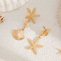 Vintage asymétrique étoile de mer/pétoncle pendentif boucles d'oreilles pour femmes breloques dames vêtements quotidiens accessoires dans l'oreille mode bijoux cadeaux