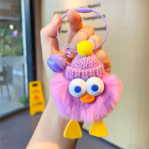 Lindo Llavero de Peluche con Forma de Patito de Piel de Conejo Real, Colgante de Peluche, Bolita de Carbón Pequeña, Colgante de Pompones para Bolsa de Libros - Product Image 6