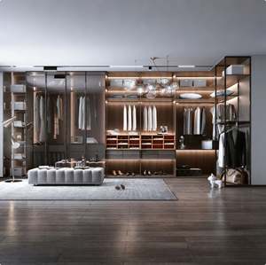 Armoire de chambre à coucher modulaire moderne de luxe avec porte coulissante en verre du sol au plafond, grande capacité pour une utilisation en salle de sport - Product Image 1