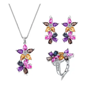 A3546 Abding New Arrival Color Real Gemstone 925 Silver Necklace Earrings Ring Fine Jewelry Set For Women Birthday Gift