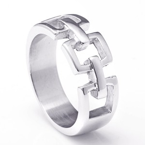 yunnique Men's Geometric <b>Titanium</b> Steel <b>Ring</b> Silver Hollow Punk Style Fashion Jewelry Gift - Product Image 1