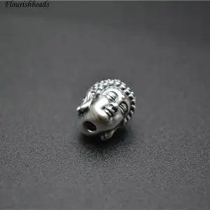 S999 Sterling Silver Double Face Buddha Head Shape Spacer Carved Charms for DIY Jewelry Bracelet Making