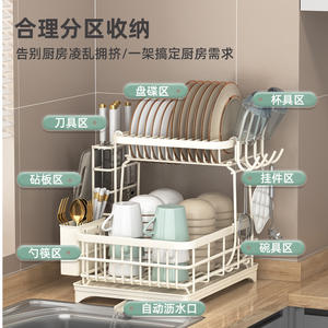 Égouttoir à vaisselle de cuisine carré en PP avec plateau, séchage rapide, pour rangement sous évier, support pour baguettes et couteaux, organisateur de planches à découper - Product Image 5