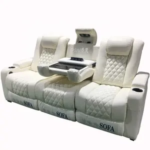 Home furniture top grain white 1 2 3 seater home theater chairs electric leather single recliner sofa movie theater seats