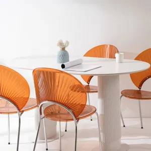 Grosir Pabrik mebel rumah dapur Modern restoran makan kayu putih MDF meja makan Oval untuk 4 tempat duduk