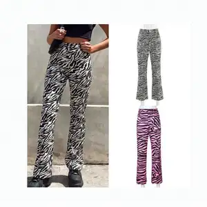 Street Wear Hoge Taille Zweet Broek Modieuze Micro-Cut Meisje Broek Straight Zebra Patroon Casual Broek Voor Vrouwen