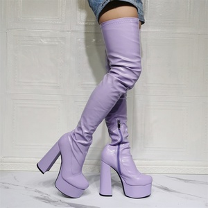 Botas de Plataforma de Tallas Grandes para Mujer, Botas Altas Elásticas hasta el Muslo, Zapatos con Tacones Gruesos, Talla Personalizada, Logotipo - Product Image 6