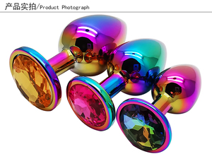 カラフルなラインストーンの装飾が施されたクリスタルレインボーメタルプリンセスアナルプラグ - Product Image 4