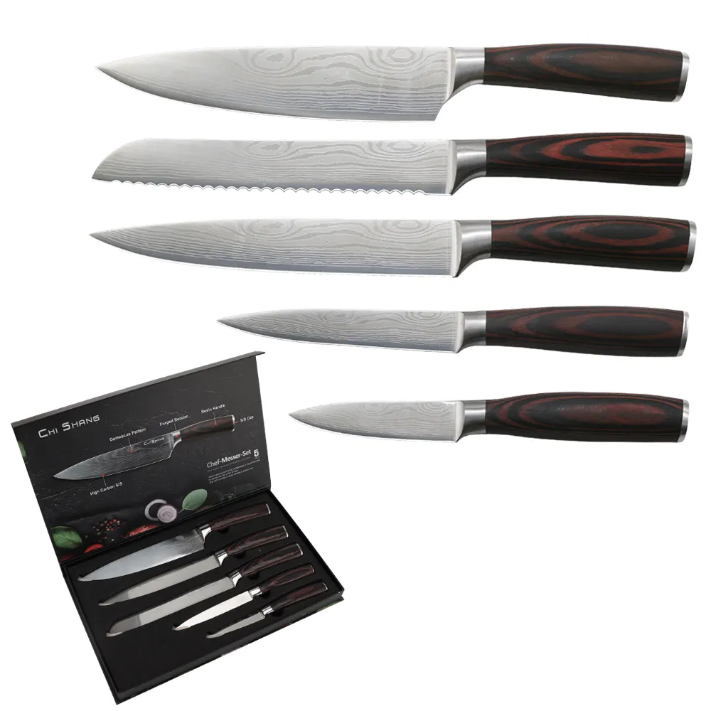 KITCHENCARE professionale coltello da cucina Messer in legno personalizzato coltello da cucina 5 pezzi coltelli da cucina Set di coltelli da cucina