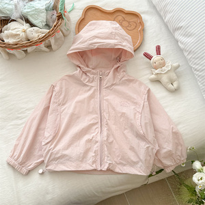 Child Star Circle Girls Summer Thin Hooded Windbreaker Breathable Solid Color Cardigan Sun Protection Jacket - Product Image 3