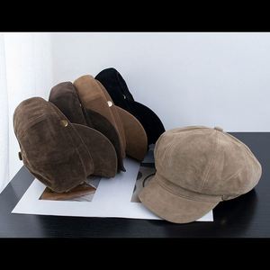 High Quality Vegan Suede Winter Octagonal Hat Women Vintage Style Beret Hat - Product Image 5