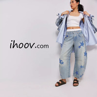 Pantalon en jean ample à motif floral pour femmes