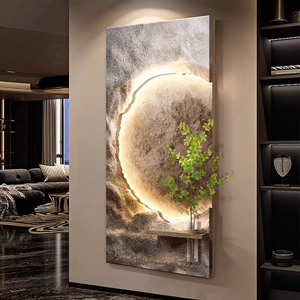 Dipinto Decorativo Moderno con Texture Arenaria per Arredamento Casa, Stile Verticale con <span class=keywords><strong>Vaso</strong></span> in Vetro e Murale Illuminato a LED - Product Image 4