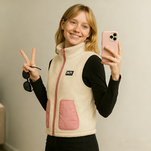 <span class=keywords><strong>Gilet</strong></span> en polaire tricoté à blocs de couleur pour femmes 385g Douceur sherpa Fermeture éclair Col montant Vêtement décontracté sans manches - Product Image 1
