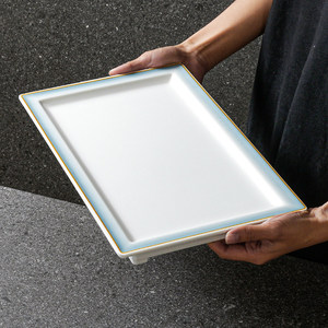 Plateaux de service rectangulaires blancs avec bord bleu pour hôtels et restaurants - Product Image 3