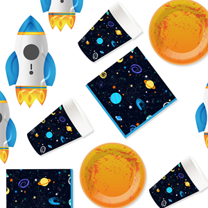 DAMAI - Juego de Platos, Vasos y Servilletas de Papel con Temática Espacial para Fiestas de Cumpleaños, Decoraciones Desechables para Fiestas de Galaxia para 8 Personas - Product Image 4