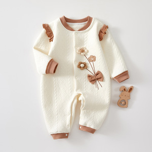 Délicat fille usine approvisionnement automne à manches longues barboteuse 3D broderie épaississement body chaud bébé soie combinaison pour bébé - Product Image 4