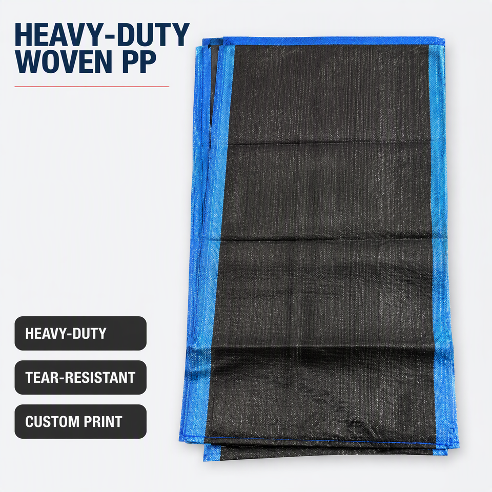 Black PP Woven Bag With Blue Edge Stripes for Industrial Bulk Storage ...