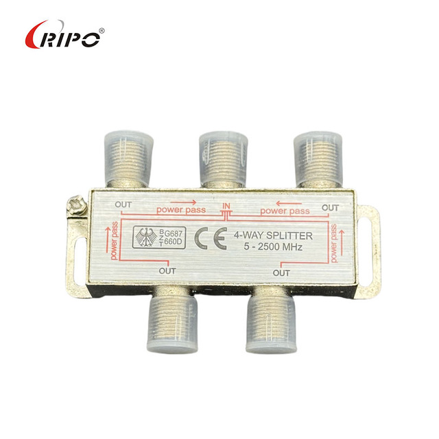 High Quality CE Marked 4-Way F-Type Wideband Video Splitter & Converter 5-2500MHz Freq Range Ripo Metal Shenzhen CN/GUA Origin