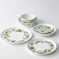 Assiette plate en céramique style américain vintage avec motif de baies d'églantier, pour desserts de Noël, compatible lave-vaisselle et micro-ondes