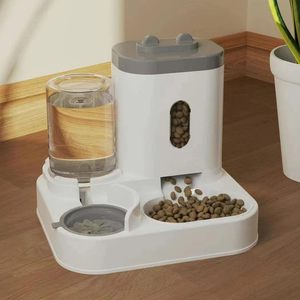KINGHON Pet Fountain Cute Cartoon Color 2-in-1 Pet <b>Feeders</b> Durable Gravity Automatic <b>Cat</b> <b>Feeder</b> Set for Puppy Kitten Rabbit Grey - Product Image 2