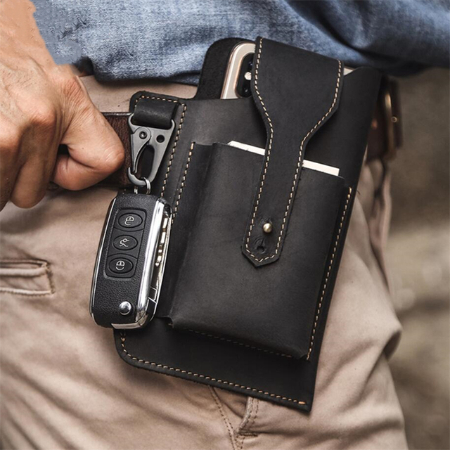 Vintage Genuine Leather Cell Phone Belt Bag Portable Loop Cell Phone Holster for Men