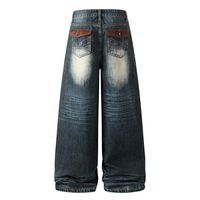 Pantalon en jean large délavé contrastant - Style rétro punk décontracté, effet usé et vieilli