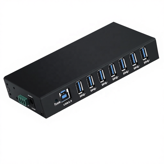 Industrial 7-Port USB 3.0 Hub with ESD Protection Metal Housing for Factory Floor and Lab Use in Stock