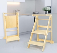 Tabouret d'apprentissage pliable en bois moderne pour tout-petits avec 3 hauteurs réglables pour les comptoirs de la cuisine et de la salle de bain à la maison
