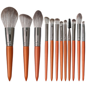 Set de 12 Brochas de Maquillaje de Pelo Sintético con Mango de Madera y Virola de Aluminio, para Rostro, Ojos, Polvo y Sombra de Ojos, Brochas Cosméticas Personalizadas para Mujer - Product Image 1