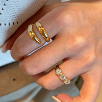 Anillo de Zirconia Dorado Ajustable de Dos Piezas, Apilable, Joyería de Moda para Mujer, Venta al Por Mayor de Fábrica