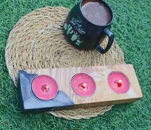 Portavelas de Resina y Madera Duradero, Hecho a Mano con Madera Maciza con Incrustaciones de Resina, Diseño Elegante y Funcional, Perfecto - Product Image 4