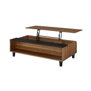 Tavolino <span class=keywords><strong>da</strong></span> Caffè Moderno con Piano Sollevabile in Noce e Nero, Tre Spaziosi Scomparti, Vano Contenitore Nascosto, Gambe Affusolate in Legno - Product Image 3