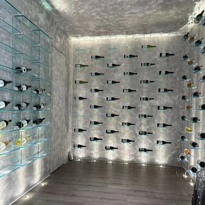 بسيطة مخفية كابل زجاج مركب على الحائط العائمة عرض معلقة رف النبيذ لقبو النبيذ الأثاث المنزلي - Product Image 3