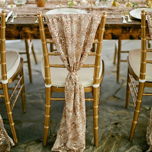 ที่คลุมเก้าอี้ปักเลื่อมสีทองผ้าคาดเอวยืดได้สำหรับจัดเลี้ยงงานแต่งงานและใช้ที่บ้าน - Product Image 2