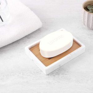 Soap Dish Luxspire Soap Dish Tray Resin Soap Dish Bamboo Bar Holder Box For Shower Kitchen Sink Double Layer Draining
