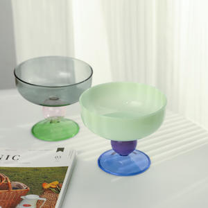 Bol en verre soufflé à la main, transparent et résistant à la chaleur, à pied haut, pour desserts, yaourts, sucre, eau, taro et crème glacée – Design moderne pour la maison - Product Image 2