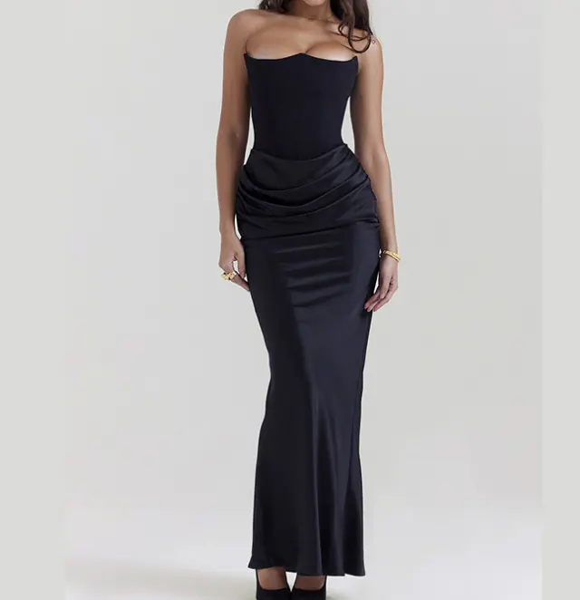 Women Casual Sleeveless Slim Black Long Dress Elegant Tight Floor Length Party Evening Dress