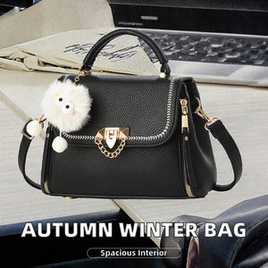 High-End Autumn Winter Casual Tote Large Capacity Buckle Lock New Polyester Solid Color Women's Fashion <b>Handbag</b> Commuters Gift - Product Image 2
