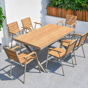 Moderno Durable al aire libre muebles <span class=keywords><strong>de</strong></span> Metal conjunto impermeable <span class=keywords><strong>de</strong></span> madera <span class=keywords><strong>de</strong></span> plástico <span class=keywords><strong>Mesas</strong></span> Sillas protección solar <span class=keywords><strong>terraza</strong></span> balcón Villa jardín - Product Image 3