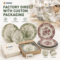 Assiettes en céramique personnalisées style rétro floral, multicolores, vaisselle vintage, compatibles lave-vaisselle, OEM ODM, pour la maison, les mariages, les hôtels, en gros